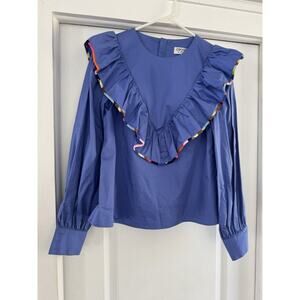 Crosby By Mollie Burch Ruffle Top With Multicolor Piping And Button EEUC Size XS